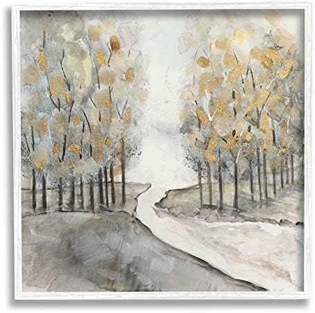 Река „Ступел индустрии“ помеѓу дрвјата шуми Апстрактна сликарство со акварел во пејзаж, дизајн од Сузан illил Вајт Рамка во wallидна уметност,