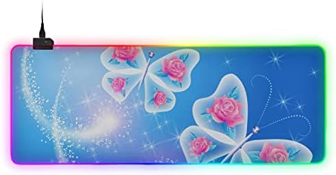 MNSRUU Gaming Mouse Pad RGB - Голема Led Тастатура Рампа Со Непречено Водоотпорна Површина И Нелизгачка Гумена Основа, 31,5 X 11,8 Инчи,, Сјајна Пеперутка Се Зголеми