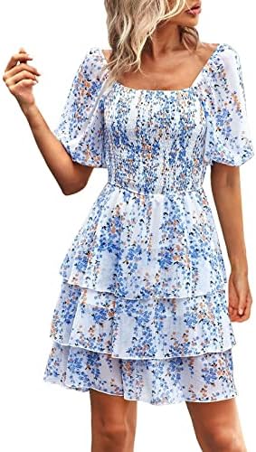 Icodod фустан дама на дама 2023 летен обичен квадратен врат торта торта здолниште со кратки ракави фустани за жени за жени