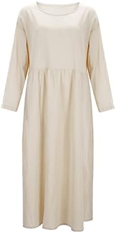 Miashui лизга миди фустан женски лабав долги здолништа памук цврста боја темперамент бел пулверски фустани за влечење фустани за