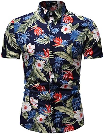 Ubst Mens Hawaiian кошули лето копче за кратки ракави надолу со кошула Тропски цветни печати тенок фит гроздобер плажа алоха врвови