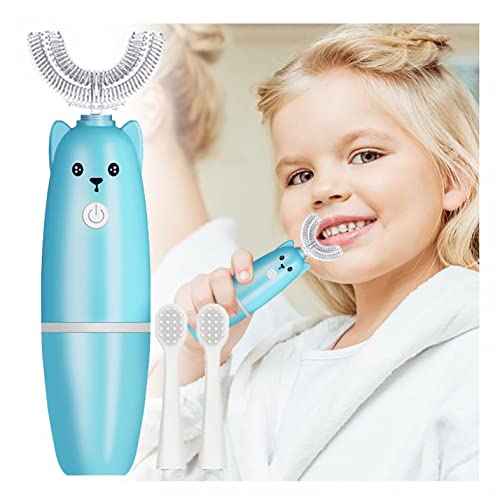 Електрична четка за заби во форма на Xiahium U сите заоблени меки силиконски чистење маса масажа за заби на возраст за 2-12 години со 2 глава за