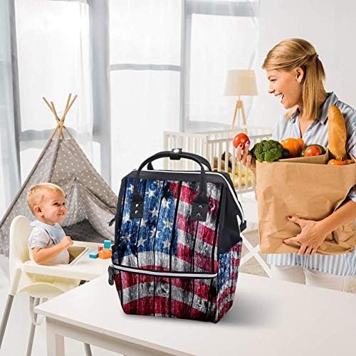 Дрвени Торби За Торби За Пелени Со Знаме НА САД Ранец За Мумии Торба За Пелени Со Голем Капацитет За Нега На Бебиња