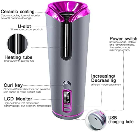 ABHI преносен безжичен автоматски навивам за коса со LCD дисплеј прилагодлива температура и тајмер U-SLOT 16-20mm кадрици керамички