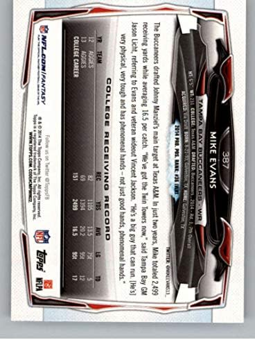 2014 година Фудбал Топс 387 Мајк Еванс РЦ дебитант картичка Тампа Беј Буканери