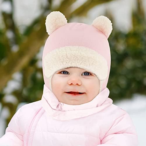 Доенчиња зимска капа момче и девојче бебешки капи и белезници поставени Шерпа обложени со уши-капа за новороденчиња 0-6,6-12,12-24 месеци
