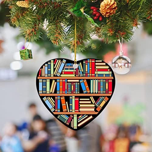 Loversубители на книги, полица во форма на книги, приврзоци за акрилен украс за Божиќни украси и куки за украси и