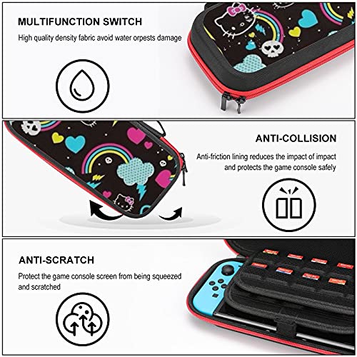 Rainbow и Hello Kitty Tag, Switch Travel Case Case for Switch Lite Console и додатоци, Shell Protective Cover Organizer Cags Cags со