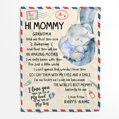 Персонализирано ќебе за нова мајка од бебето супар семејство сино слон писмо за спиење баба ми кажа дека сте прекрасни посочни