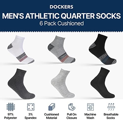 Докерс Менс Атлетик Квартал Чорапи-6-Пакет Амортизирани Спортски И Тренингот чорапи За мажи големина 10-13