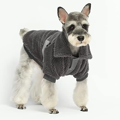 Patwarm Sherpa Dog Count со рефлексивни ленти, зимска облека за кучиња за мали кучиња, џемпер за миленичиња од желки, облека за мачки, сива,