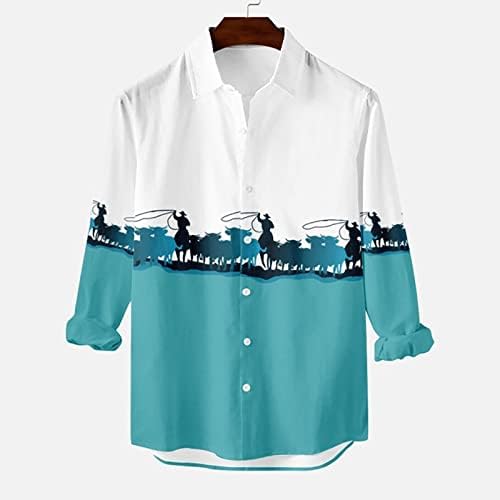 Врвови за машка блуза starвездени небо печати со долг ракав копче надолу со лапчиња плус големина лабава лесна кардиганска кошула врв