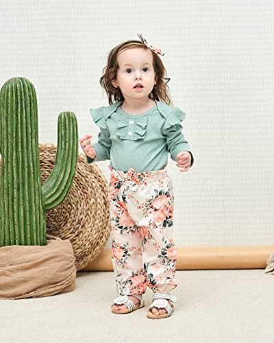 Облека за девојчиња од новороденче Миогли, роперни панталони поставени цветни облеки памучни облеки за бебиња за девојчиња