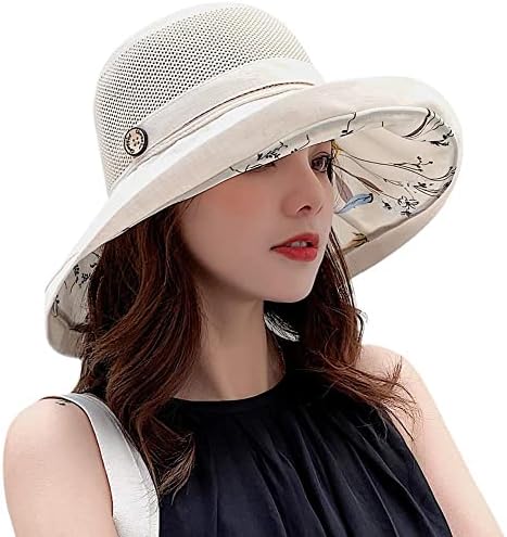 Меш Сонце капи, женски преклопен риболов капа широко, лето на отворено УВ заштита од плажа, капа со каиш од брадата