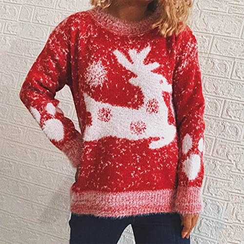 Божиќен Џемпер За Жени Обични Удобни Џемпери Со Печатење Со Долги Ракави Дами Слатки Смешни Врвови За Пуловер На Вратот На Екипажот