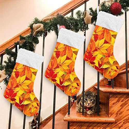 Божиќни чорапи, 18 инчи закопчани со големи есенски лисја и кадифен ладилки за крзно манжетни, за украси за семејни празници за Божиќ