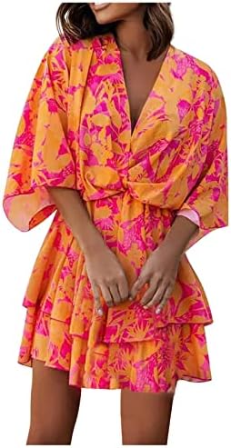 Nokmopo жени есен фустани женски V-врат од вратот еластичен половината печатена фустан мини фустан плетени мини фустани