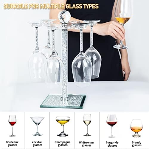 Sugarchef мелени дијамантски вино стаклени решетки за countertop Креативна чаша решетката за сушење со 6 куки стојат за домашни додатоци за домашни ленти