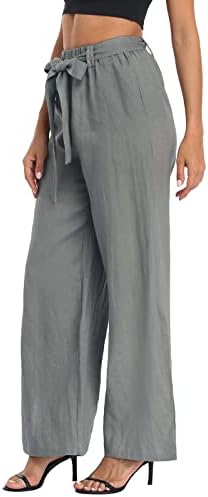 Памучни постелнини панталони за женски женски памучни постелнина еластична половината за влечење лабави широки нозе цврсти панталони со