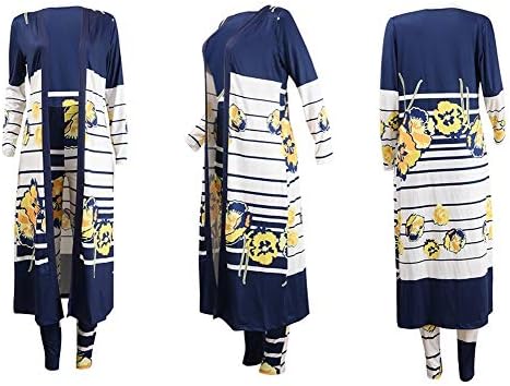 Vlunt женски цветни печати со долг ракав кардиган прикријте долги панталони 2 парчиња облеки поставени