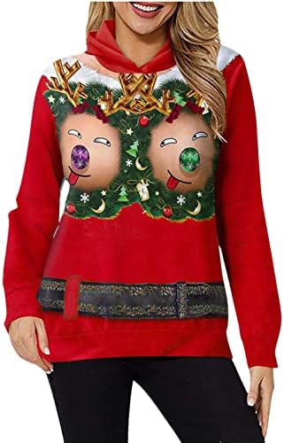 Божиќна маичка за џемпери смешни грда божиќна кошула за божиќни удобни лабави меки обични дуксери маички за пулвер
