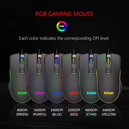 Redthunder со една рака RGB тастатура за игри и комбо на глувчето, механичка тастатура со сина прекинувач, глушец 6400 DPI,