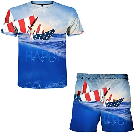 Летни маички за вежбање кошули со бродско знаме лето 3Д печатење Американски обичен ден независност сет едриличарски елек -елек