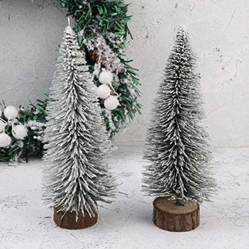 Toyvian 2 парчиња вештачки мини новогодишни елки сисални дрвја со дрвена база за Божиќна маса врвен декор