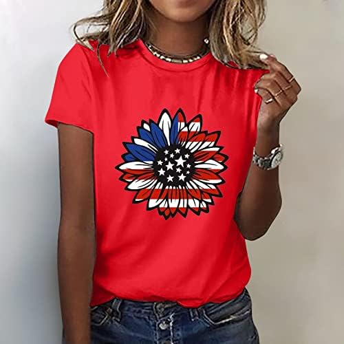 Патриотски кошули за жени во САД знаме летен краток ракав О вратот на вратот ленти за вратоврска лабава вклопена лежерна забава блуза
