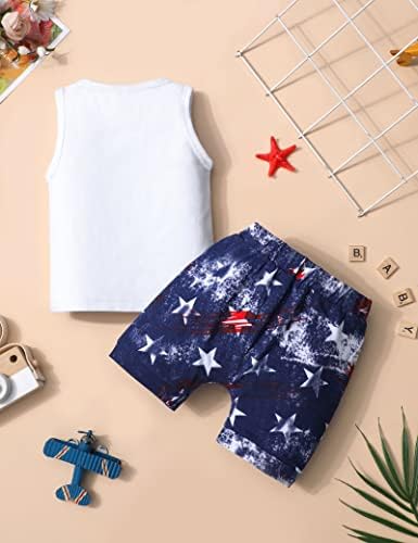 ФОММИ 4 -ти јули Облека за бебе момче, буква за Денот на независноста, печатени врвови без ракави + кратки панталони 2 парчиња