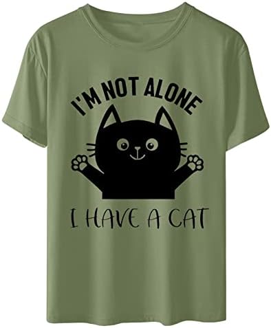 Kawaii животински маички за дами кратки ракави екипаж вратот мачка буква графичка лабава вклопена маици маици тинејџерска девојка tt