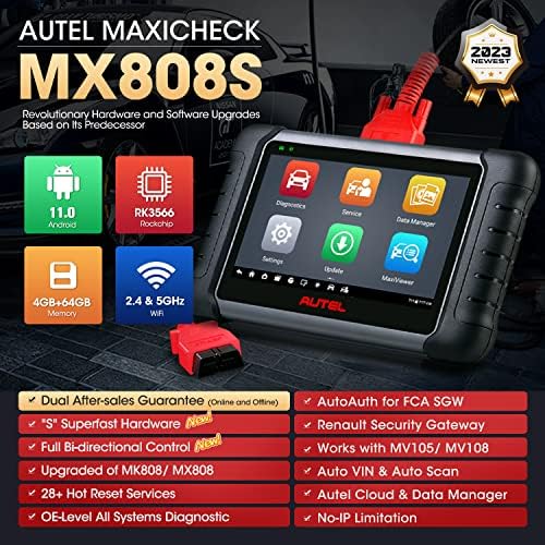 Autel Scanner Maxicheck MX808S, Android 11, 2023 Исто како и Maxicom MK808S/ MK808Z, ажуриран на MK808 MX808, целосна алатка за скенирање на двонасочна