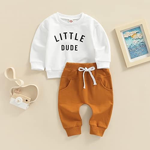 Jlkgicf дете бебе момче облека писмо печати долг ракав пулвер џемпер цврсти панталони во боја, малечко момче облеки