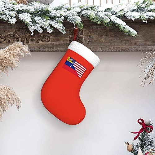 Американско знаме и венецуелско знаме Божиќни чорапи, подароци за одмор на Божиќни празници за украси за семејни празници 18-инчни