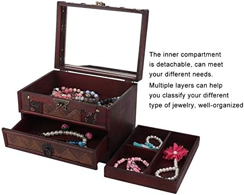Кутија за складирање на накит, дрвена повеќеслојна ѓердан складирање обетки за обетки кутија Европски држач за накит Декорација обетка на нараквица