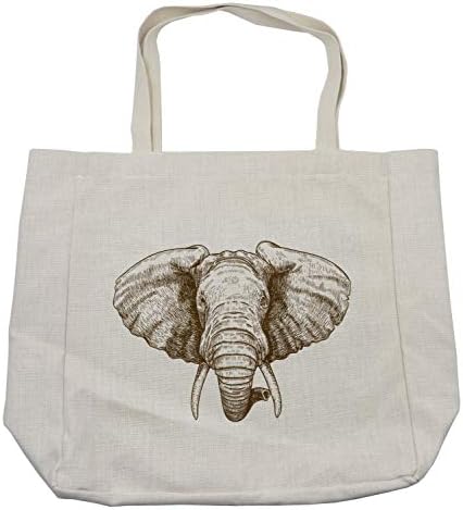 Торба за купување на слонови на Амбесон, монохроматска графичка графика на портрет во диви, еколошка торба за еднократна употреба