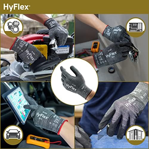 Hyflex 11-531 отпорни на најлонски најлон спандекс индустриски нараквици w/ пена нитрилна дланка за изработка, автомобилска-сива