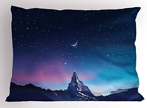 Ambesonne половина месечина перница срам, снежни планини Аурора Бореалис, декоративна стандардна големина печатена перница, 26