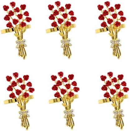 Quul 6pcs роза цветна салфетка прстени бисерни цветни салфетки прстени за вечера за вечера свадби