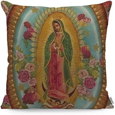ПРЕКРАСНА Покривка За Перница Нашата Дама Гвадалупе Мексиканска Света Богородица-Мека Ленена Футрола За Перници За Декоративна