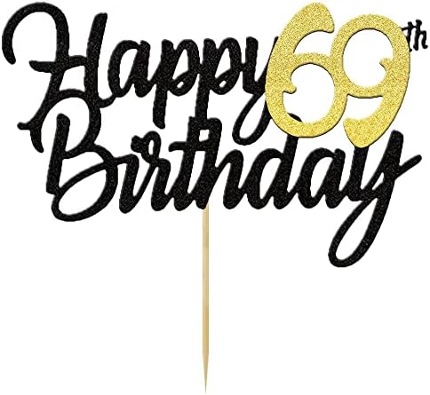 Среќен 69 Ти Роденден Торта Топперс Сјај 69 Годишнина Торта Топер 69 Години Сакаше Украси За Ден 69 Златни Украси За Роденденска Торта Шеесет