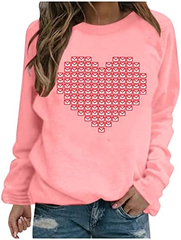 Денот на Вљубените На жените Љубов Печатени Дуксери Обична Лажичка Пуловер На Вратот Модни Маици Со Долги Ракави