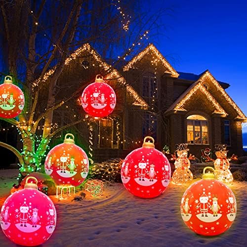 Gotuu 24 инчи осветли Божиќни надувувања топка, голема надворешна PVC украси топка со LED светло и далечински за отворен двор, украси за