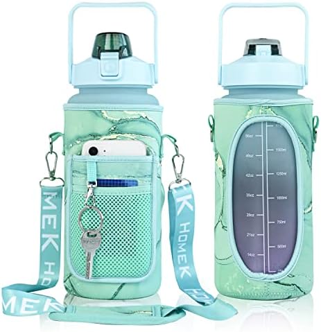 Homek Половина галон шише со вода со ракав БПА бесплатно 64 мл Мотивационо шише со вода со слама и временски маркер, исцрпување спортски
