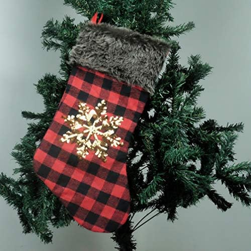 Bestoyard Santa Codrings Божиќно порибување црвени и црни карирани божиќни чорапи со кадифен манжетна Божиќно дрво Орнамент