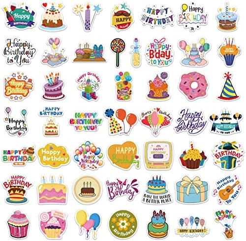 50 парчиња налепници за среќна роденденска забава за деца, слатки налепници за роденден за шишиња со вода, славење винил декорации за