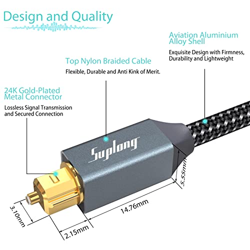 Оптички дигитален дигитален аудио кабел за аудио кабел за аудио податоци 6FT/1,8m оптички аудио кабел Toslink S/PDIF за звучна