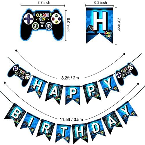 Vlipoeasn 10 -ти роденденски видео игра Снабдува сини 10 -ти роденденски украси за момчиња, хартиени плочи за еднократна употреба,