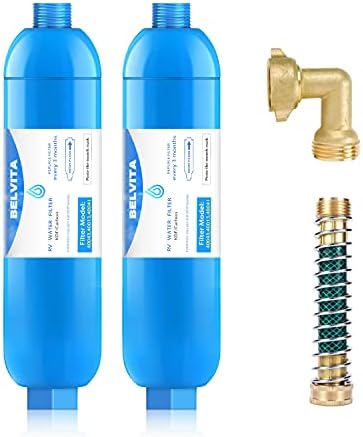 Belvita RV Inline Filter Marine Water, го намалува хлор, лош вкус и мирис за RVS, NSF сертифициран со флексибилен заштитник на