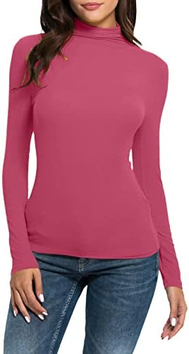 Womenените обични цврсти долги ракави се потсмеваат на блузи врвови на блузи, тенок вклопни лекови маички маички женски маица